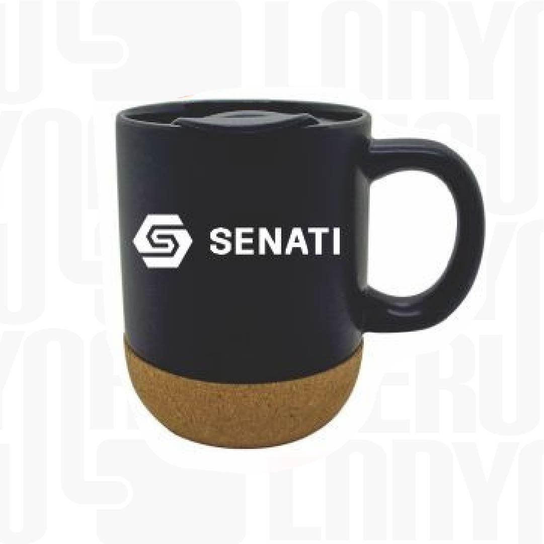 Mug Ceramica Ovalado con Tapa y Base de Corcho