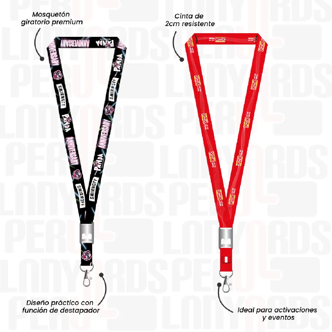 LANYARD CON DESTAPADOR CON MOSQUETON GIRATORIO CON PALANCA 2.5CM - Imagen 2