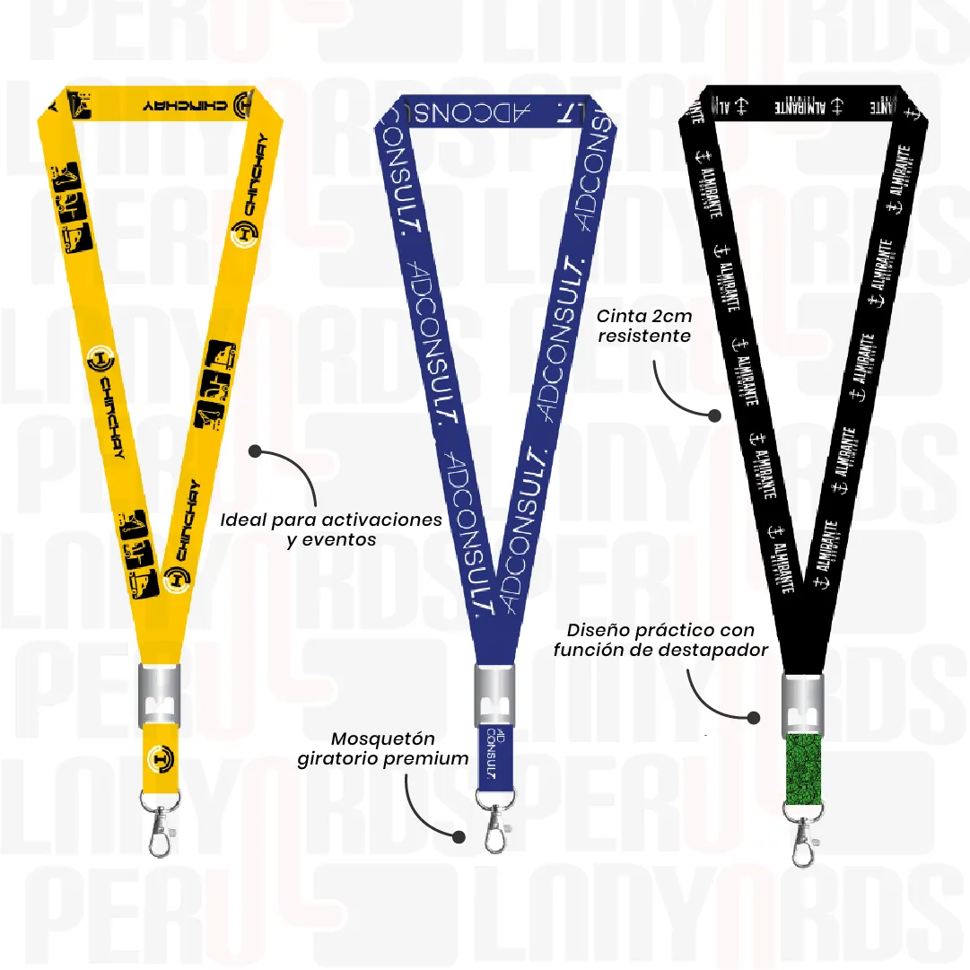 LANYARD CON DESTAPADOR CON MOSQUETON GIRATORIO CON PALANCA 2.5CM - Imagen 3
