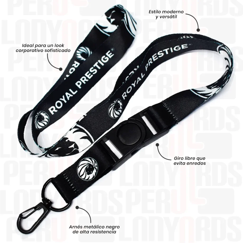 LANYARD CON TIP TOP GIRATORIO Y ARNES NEGRO 2CM
