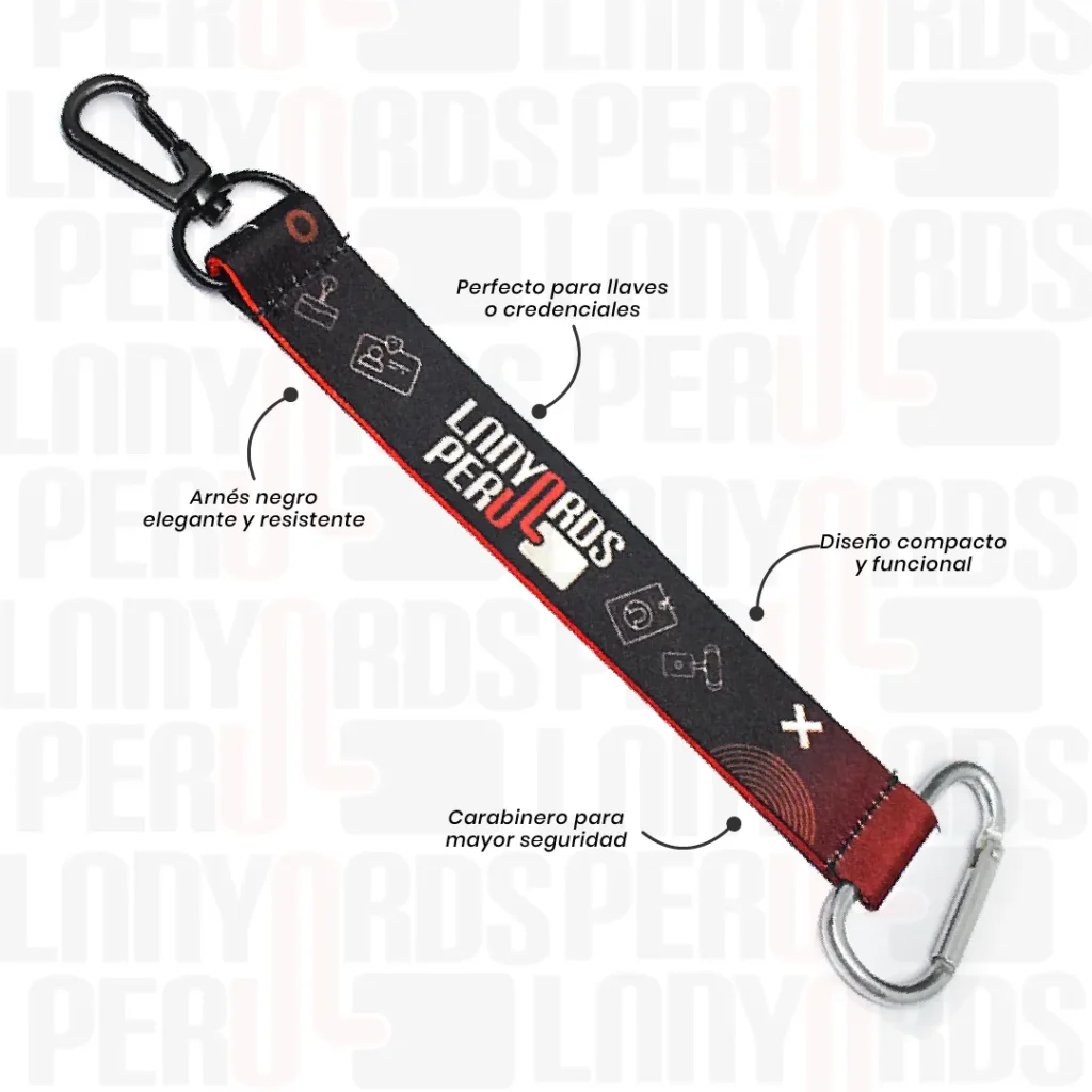 LLAVERO LANYARD CON CARABINERO Y ARNES NEGRO 2.5CM