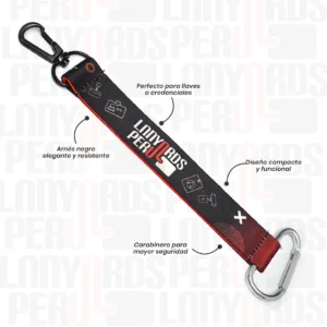 LLAVERO LANYARD CON CARABINERO Y ARNES NEGRO 2.5CM