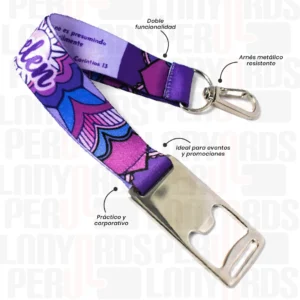 LLAVERO LANYARD CON DESTAPADOR Y ARNES PLATA 2.5CM