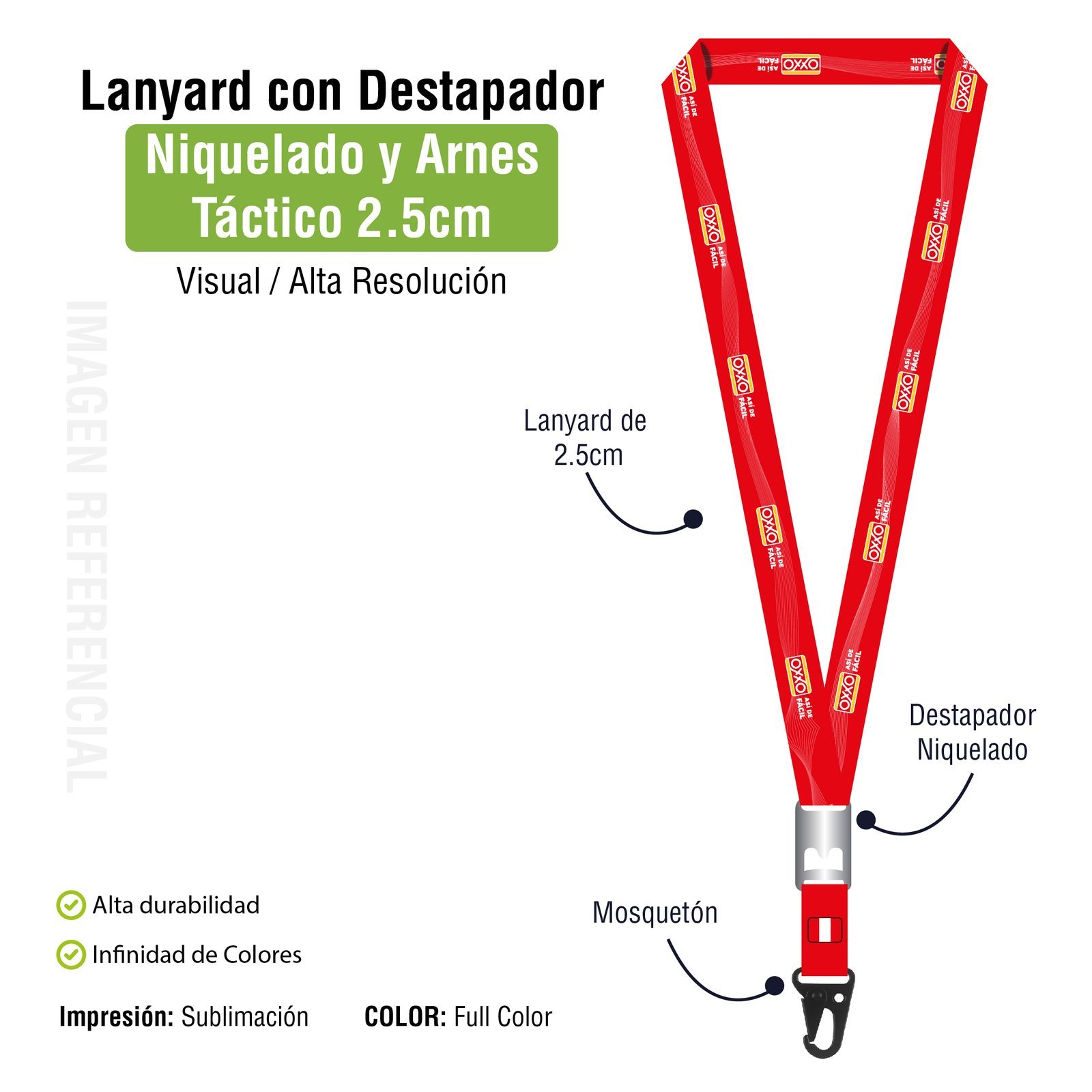 Lanyard Destapador Niquelado con Arnés Táctico Pesado de 2.5 cm - Imagen 3