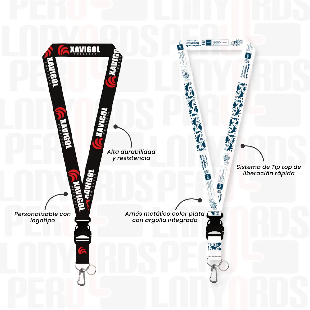 LANYARD CON TIP TOP NACIONAL Y ARNES PLATA CON ARGOLLA 2.5CM