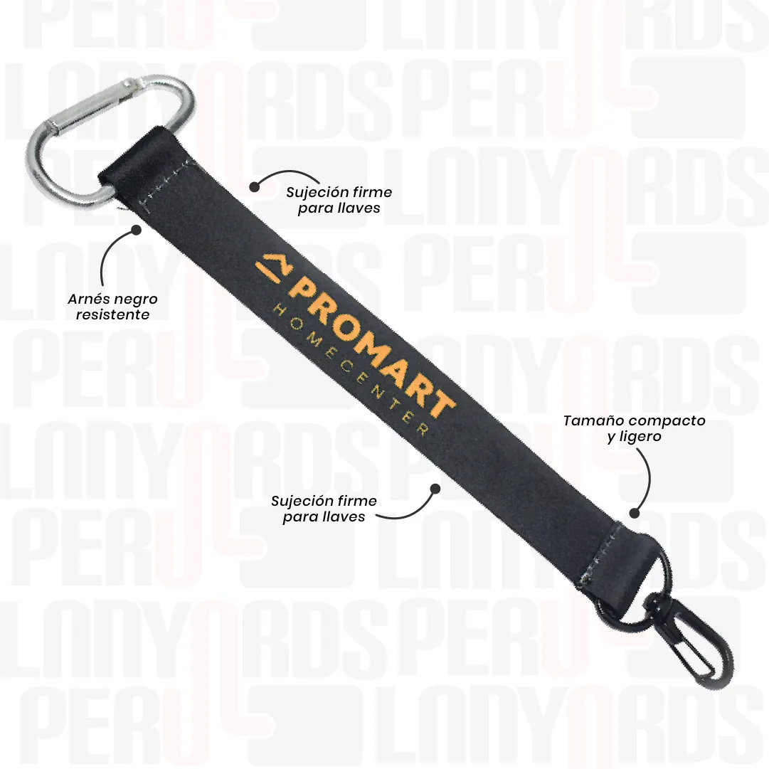 LLAVERO LANYARD CON CARABINERO Y ARNES NEGRO 2CM