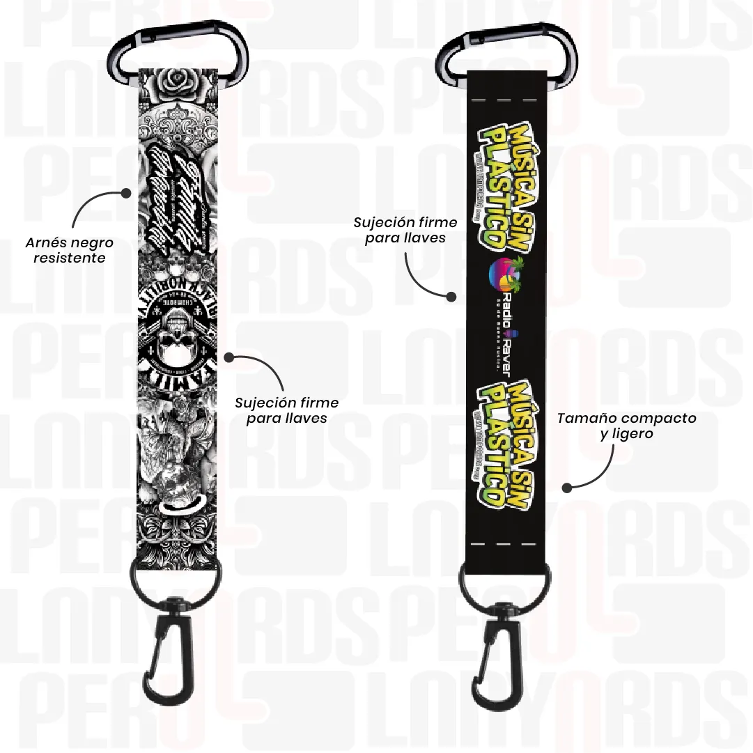 LLAVERO LANYARD CON CARABINERO Y ARNES NEGRO 2CM - Imagen 2