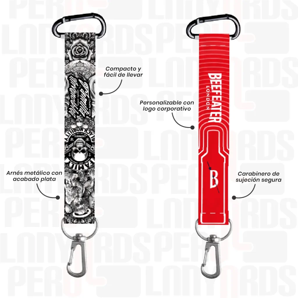 LLAVERO LANYARD CON CARABINERO Y ARNES PLATA 2.5CM