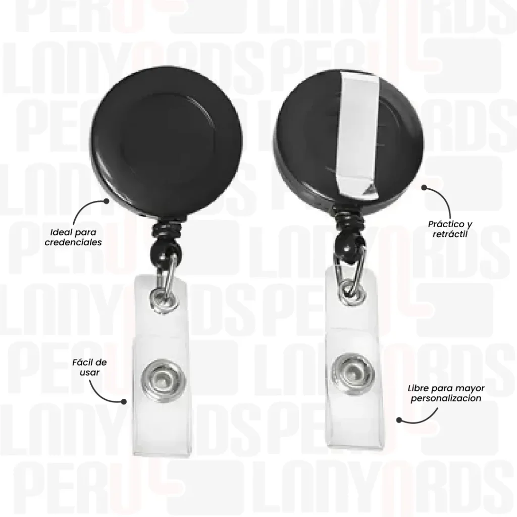 YOYO DE CINTURA CON CINTA PARA FOTOCHECK NEGRO