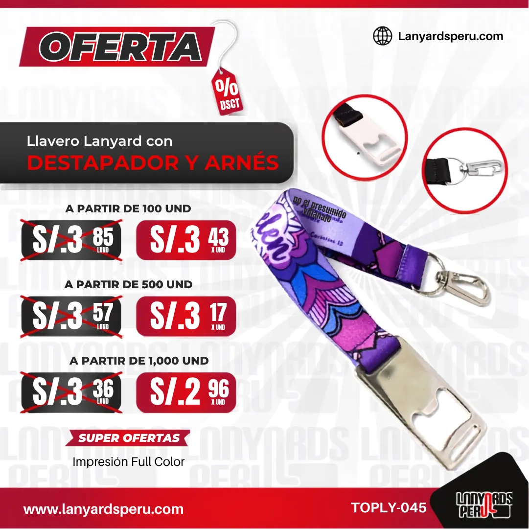 Llavero Lanyard Con Destapador Y Arnes Plata 2.5Cm personalizado