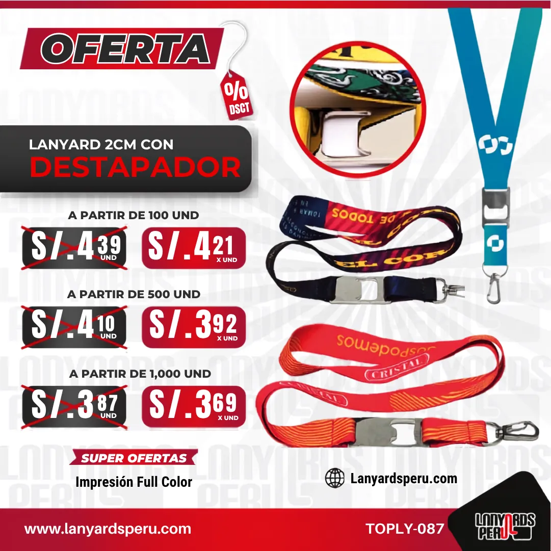 Lanyard Con Destapador Y Mosqueton Rigido 2Cm personalizado